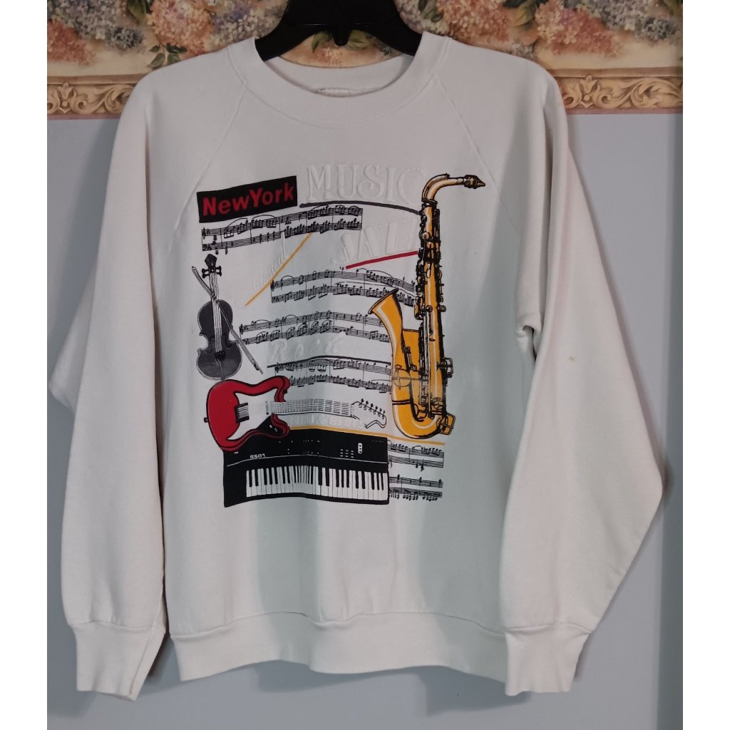 New York Music Jazz Classical Rock Rhythem Blues White Usa Vintage 90s Sweatshir